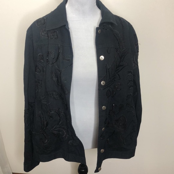 Laura Ashley women’s black button up bead embroidered jacket size large​ - Picture 7 of 8